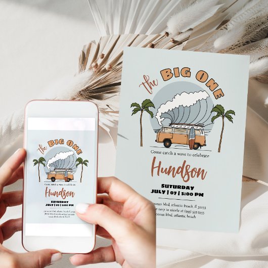 Le Big One Surf Up Anniversaire Carte d'invitation
