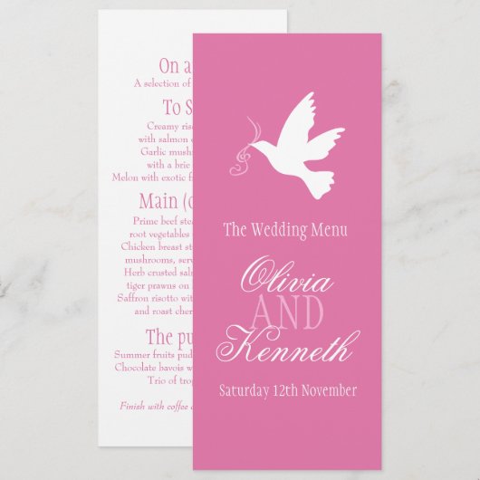 Le blanc a plongé menu rose et blanc de dîner de (Devant / Derrière)