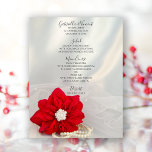 Le blanc rouge de poinsettia perle le menu de<br><div class="desc">Customisez le menu rouge de fête de poinsettia et de mariage d'hiver de perles de blanc avec les détails du repas que vous servirez à votre déjeuner nuptiale de douche de décembre, dîner de réception de mariage ou brunch de mariage de courrier en ajoutant la salade ou le premier cours,...</div>