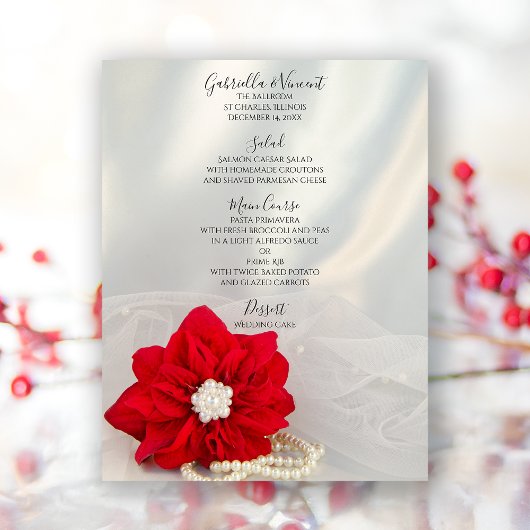 Le blanc rouge de poinsettia perle le menu de