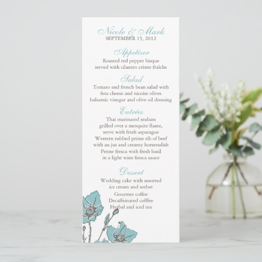 Le bleu fleurit des cartes de menu (Debout devant)