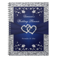Le bleu marine, argentent le carnet floral jointif