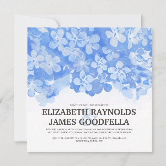 Le bleu royal fleurit des invitations de mariage (Devant)