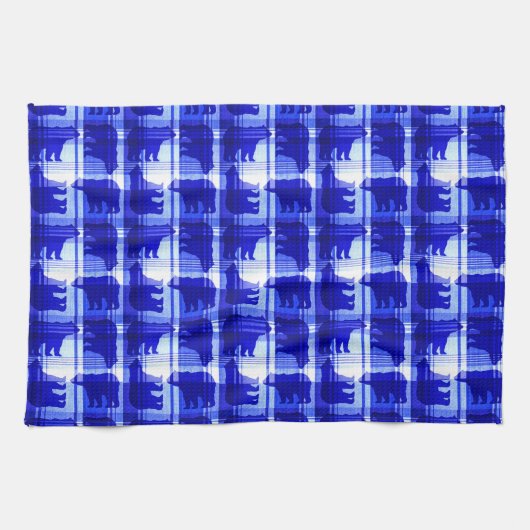 Le bleu rustique de plaid soutient la serviette de (Horizontal)