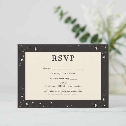 Le Boho céleste étoiles Mariage carte RSVP (Debout devant)