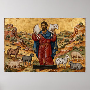 Le Bon Berger — Affiche d'icône byzantine