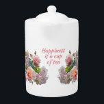 Le bonheur est une coupe de thé Elegant Floral Tea<br><div class="desc">Cette élégante théière florale a de jolies roses roses et cite : Le bonheur est une tasse de thé. Fait un merveilleux cadeau pour les amateurs de thé.</div>