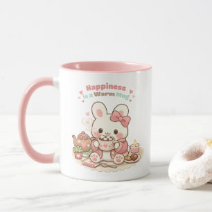 Le bonheur est une tasse chaude de lapin mignon ro