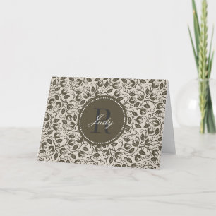 Le brun laisse des cartes de note de monogramme