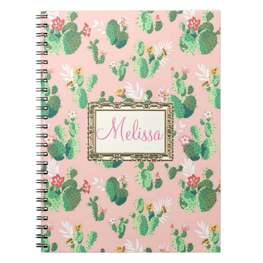 Le cactus rose personnalisé fleurit carnet (Devant)