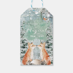 le cadeau de nouvelle année étiquette les renard