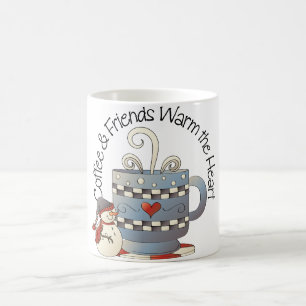 Le café et les amis chauffent la tasse de coeur