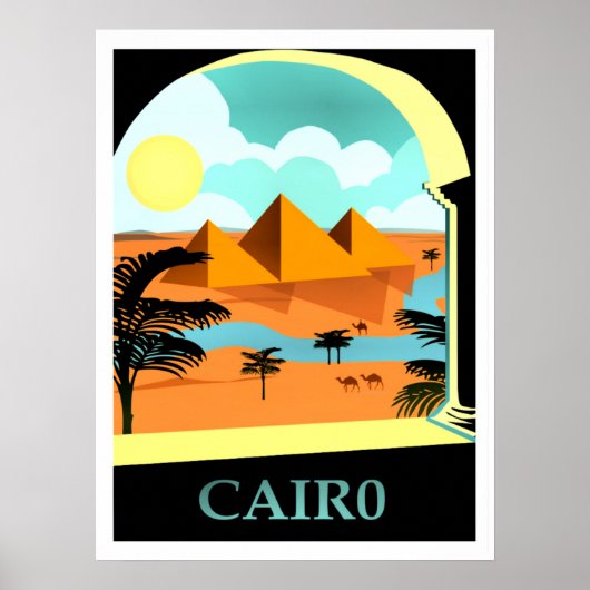 Le Caire, affiche de voyage vintage en Egypte (Devant)