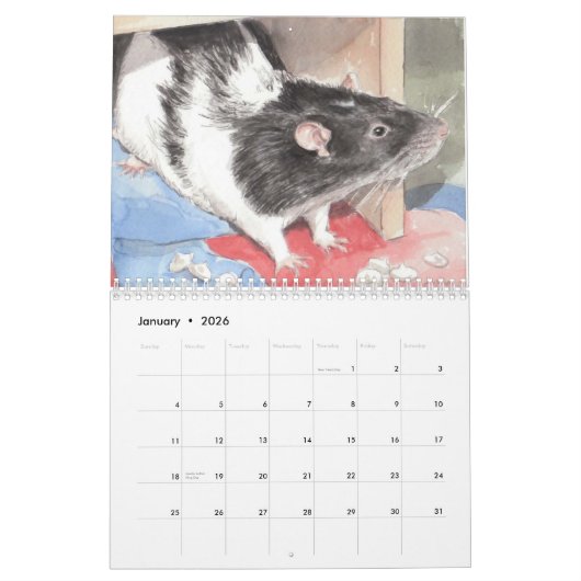 Le calendrier 2012 illustré de portrait de rat (Jan 2026)