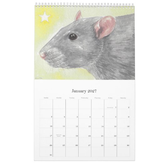 Le calendrier illustré de portrait de rat (Jan 2027)