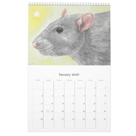 Le calendrier illustré de portrait de rat (Jan 2026)