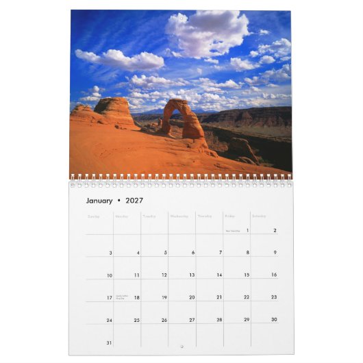 Le calendrier imprimé par coutume rouge de roche (Jan 2027)