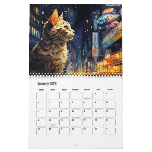 Le calendrier Whimsical Illustrated Cat (Jan 2026)