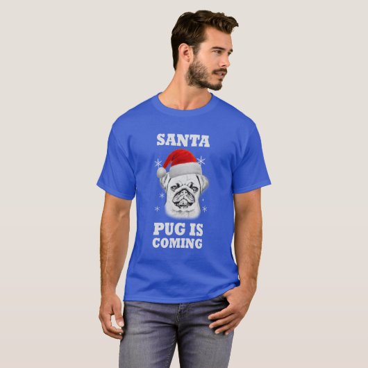 Le Carlin père Noël Vient ! Tshirt de Noël carlin  (Devant entier)
