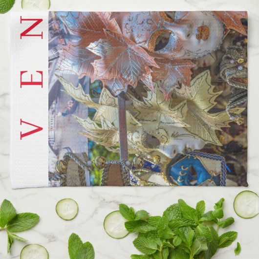 Le Carnaval de Venise masques serviette de thé (Plié)