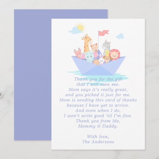 Le Carte de remerciements de Baby shower d'arche d (Devant / Derrière)