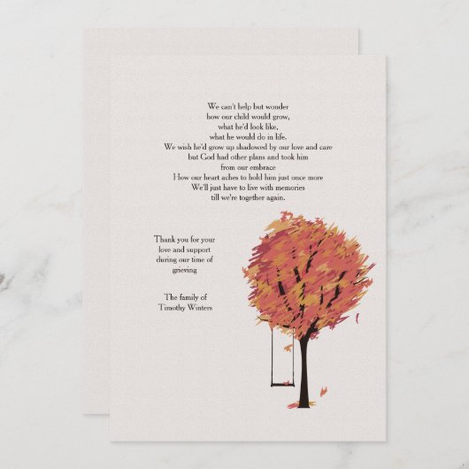 Le Carte de remerciements de Lonely Bereavement (Devant / Derrière)