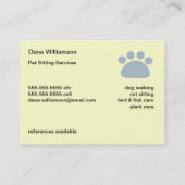 Le carte de visite de la garde d'enfants d'animal (Dos)