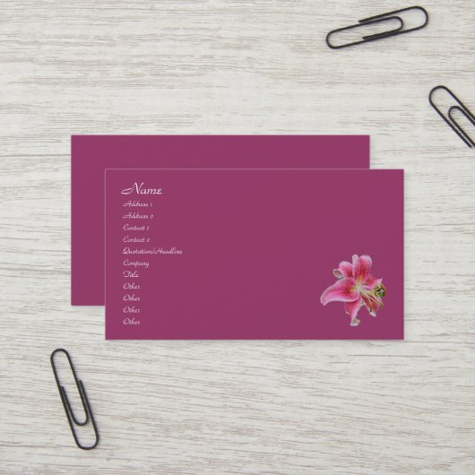 Le Carte de visite Lily de Carolyn (Devant/Arrière en situation)