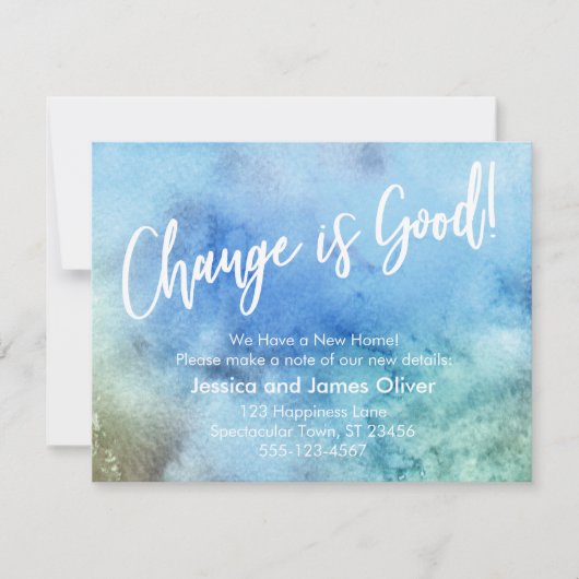 Le changement est bon ! Faire-part bleu vert (Devant)