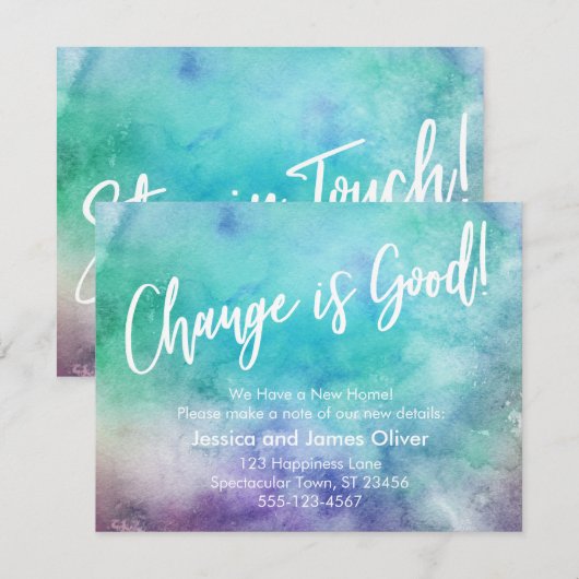 Le changement est bon ! Faire-part couleur aquarel (Devant / Derrière)