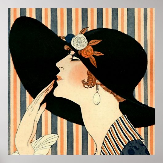 « Le Chapeau Noir » Art Déco de George Barbier (Devant)