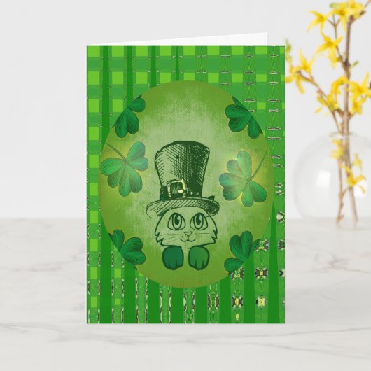 Le chat de St Patrick avec la carte de dessin de (Fleur jaune)