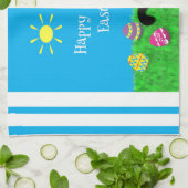 Le chat mignon Joyeuses Pâques barre la serviette (Plié)