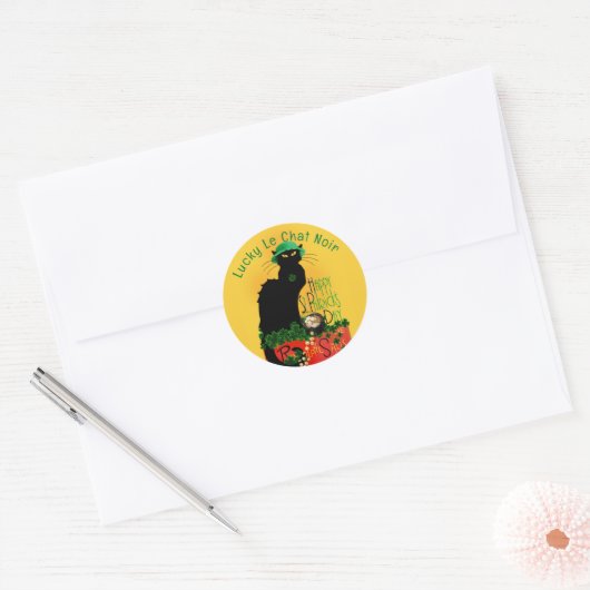 Le Chat Noir Clover St. Patrick's Day Ronde Sticker (Envelop)