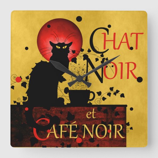 Le Chat Noir et Café Noir Vierkante Klok (Voorkant)