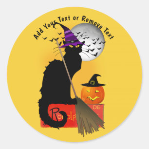 Le Chat Noir Halloween Heks Ronde Sticker