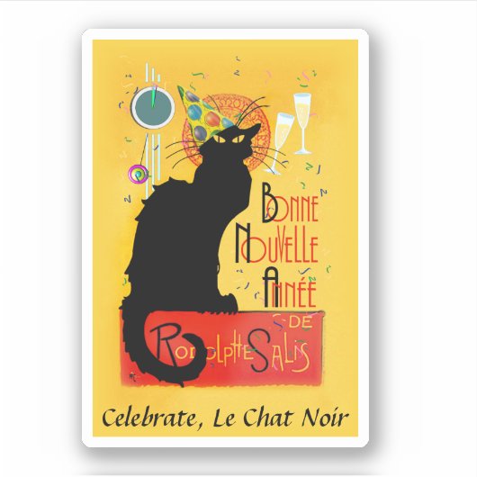 Le Chat Noir Happy New Year Party Sticker (Voorkant)