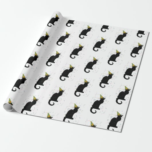 Le Chat Noir Party Hat Confetti Celebration Cadeaupapier (Uitgerold)