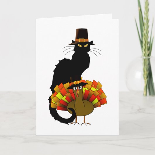 Le Chat Noir Pilgrim Thanksgiving Feestdagen Kaart (Voorkant)