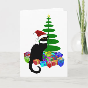 Le Chat Noir Santa Hat Kerstmis Feestdagen Kaart