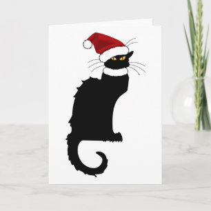 Le Chat Noir Santa Hat Kerstmis Feestdagen Kaart
