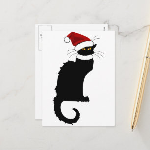Le Chat Noir Santa Hat Kerstmis Feestdagenkaart