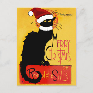 Le Chat Noir Santa Hat Kerstmis Feestdagenkaart