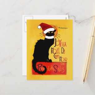Le Chat Noir Santa Hat Kerstmis Feestdagenkaart