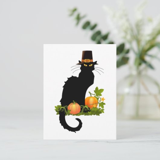Le Chat Noir Thanksgiving en pelgrim Turkije Feestdagenkaart (Staand voorkant)