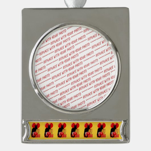 Le Chat Noir Valentijnsdag Verzilverd Banner Ornament (Voorkant)