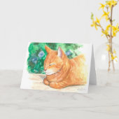 "Le Chat Orange Relaxant." Carte de voeux (Fleur jaune)