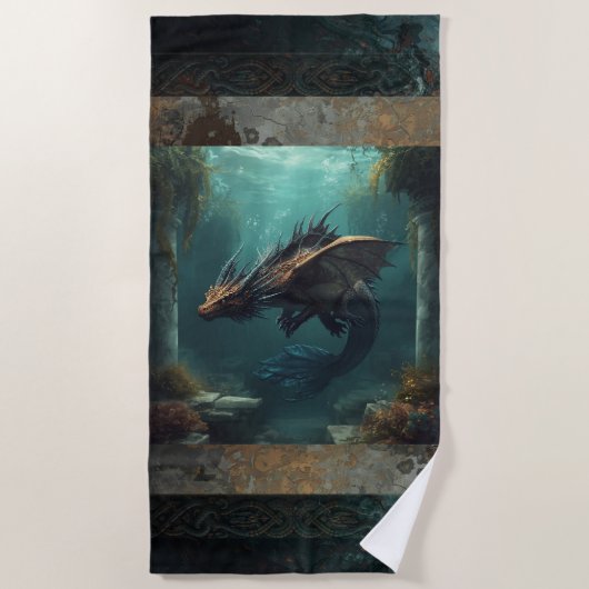 "Le Chercheur" serviette de plage au dragon sous-m (Devant)