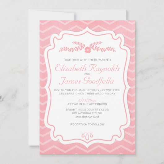 Le Chevron rose frappe les invitations aux mariage (Devant)