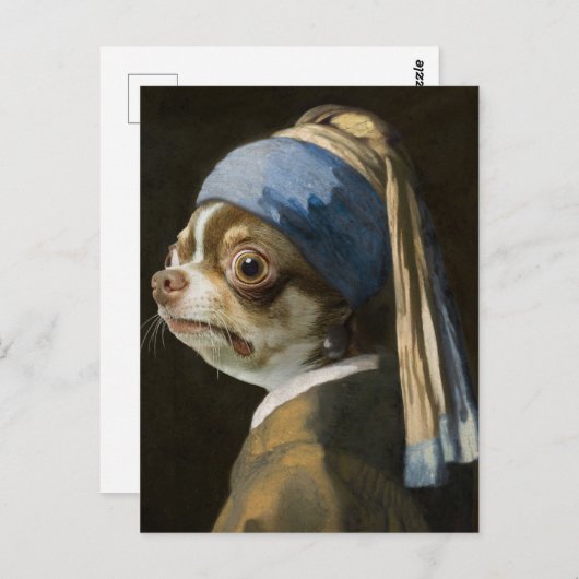 Le Chihuahua avec une carte postale à oreille perl (Devant / Derrière)
